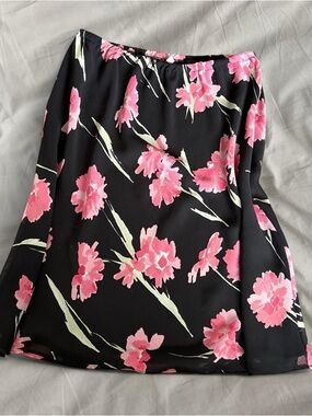 Black Floral A-Line Skirt with Pink Blossoms